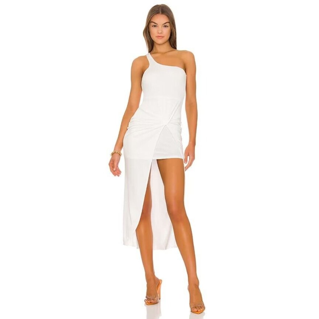 Superdown Marie One Shoulder Dress White Jersey